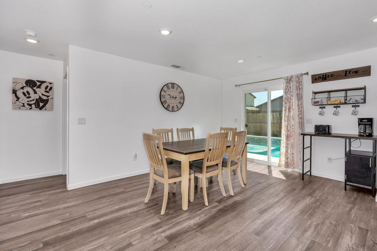 Dining room, Interior, Recessed Lighting, Wood Texture Flooring