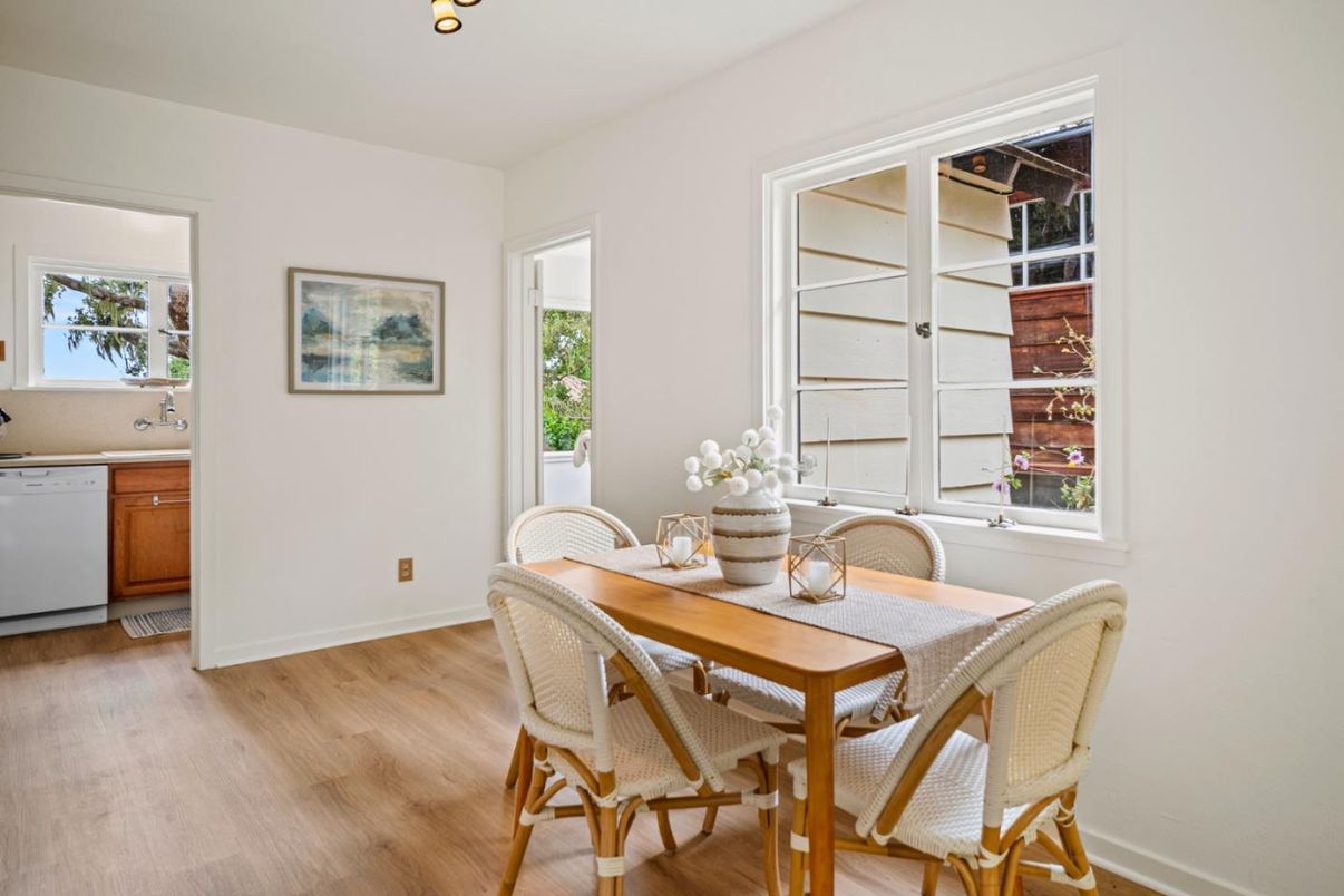 Dining room, Interior, Recessed Lighting, Wood Texture Flooring