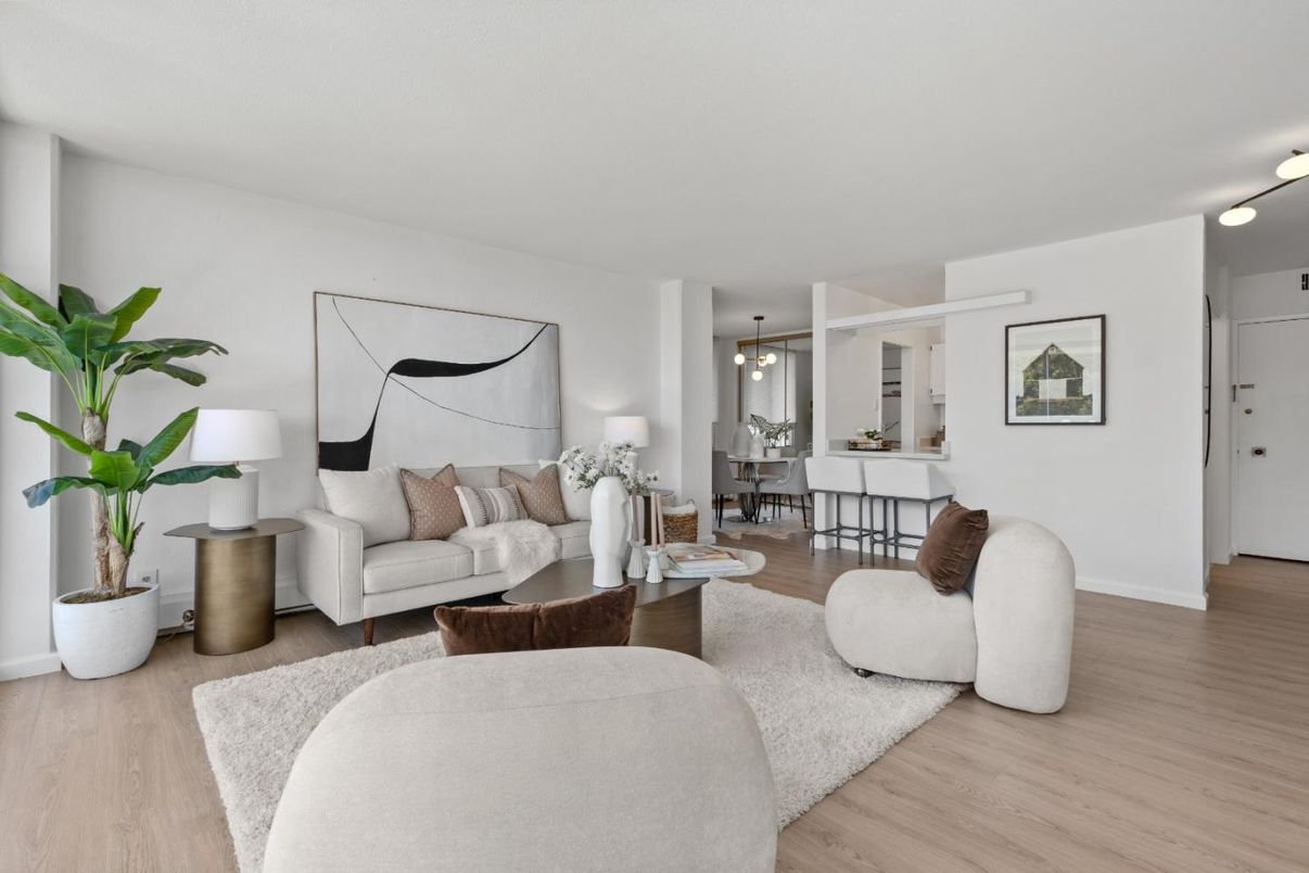 Dining room, Interior, Living room, Pendant Lights, Wood Texture Flooring