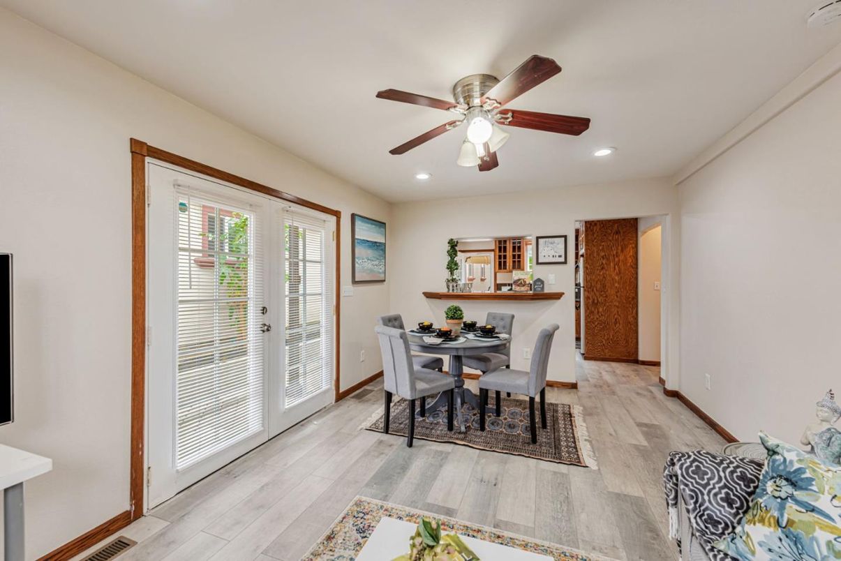 Dining room, Interior, Recessed Lighting, Wood Texture Flooring