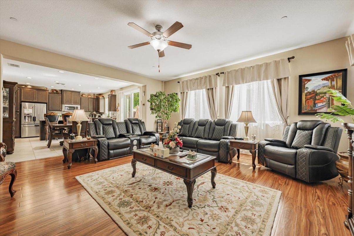 Interior, Kitchen, Living room, Recessed Lighting, Stainless Steel Appliances, Wood Texture Flooring