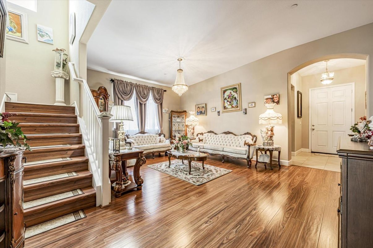 Chandelier, Interior, Living room, Wood Texture Flooring