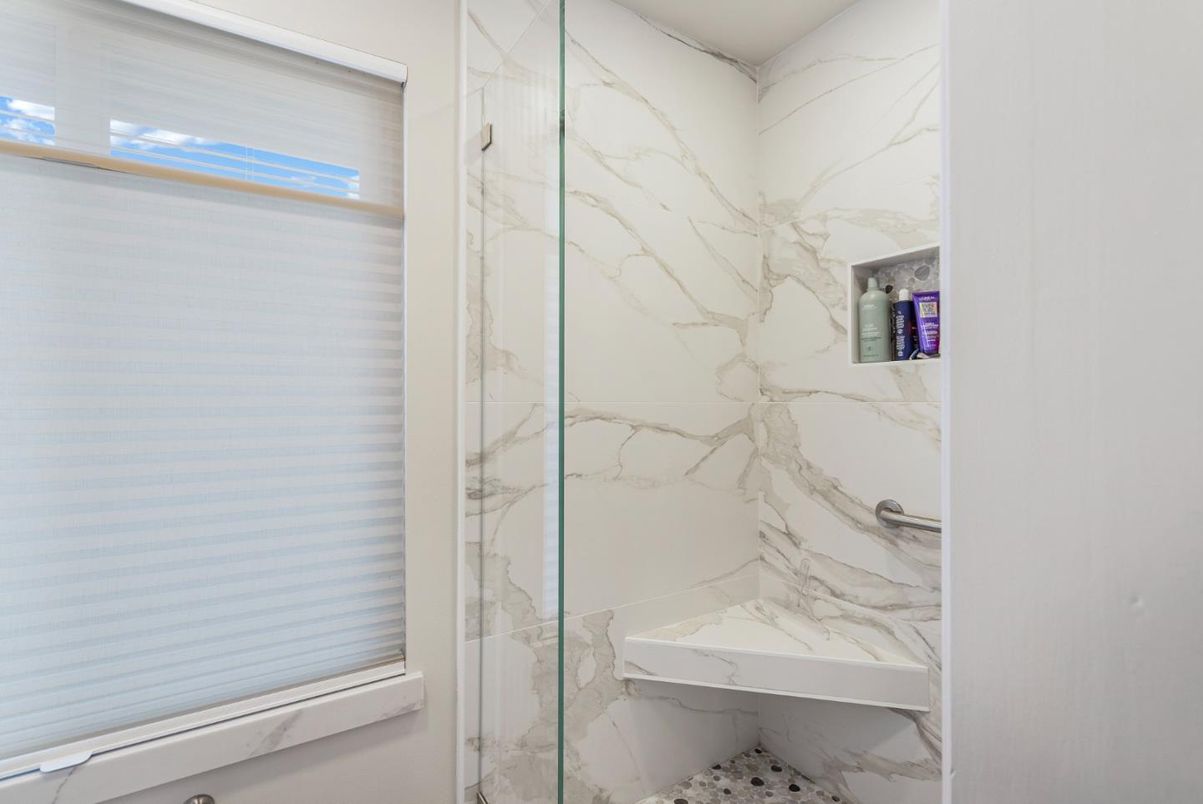 Bathroom, Glass Shower, Interior, Marble Walls