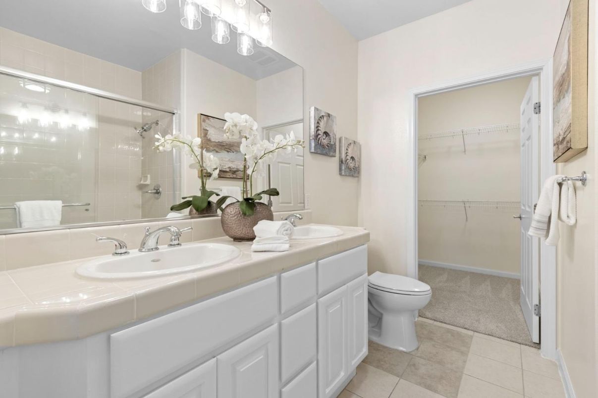 Bathroom, Dual Sink Vanities, Glass Shower, Interior, Tile Countertops