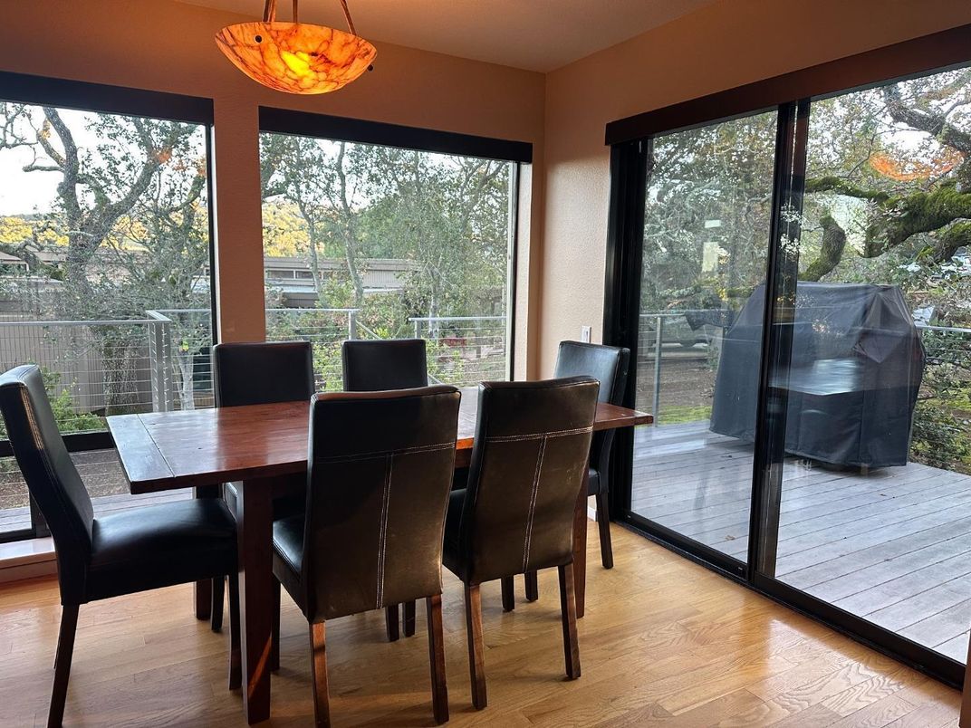 Dining room, Interior, Pendant Lights, Wood Texture Flooring