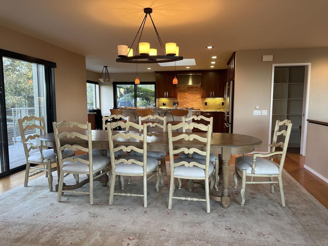 Chandelier, Dining room, Interior, Kitchen, Pendant Lights, Recessed Lighting, Wood Texture Flooring