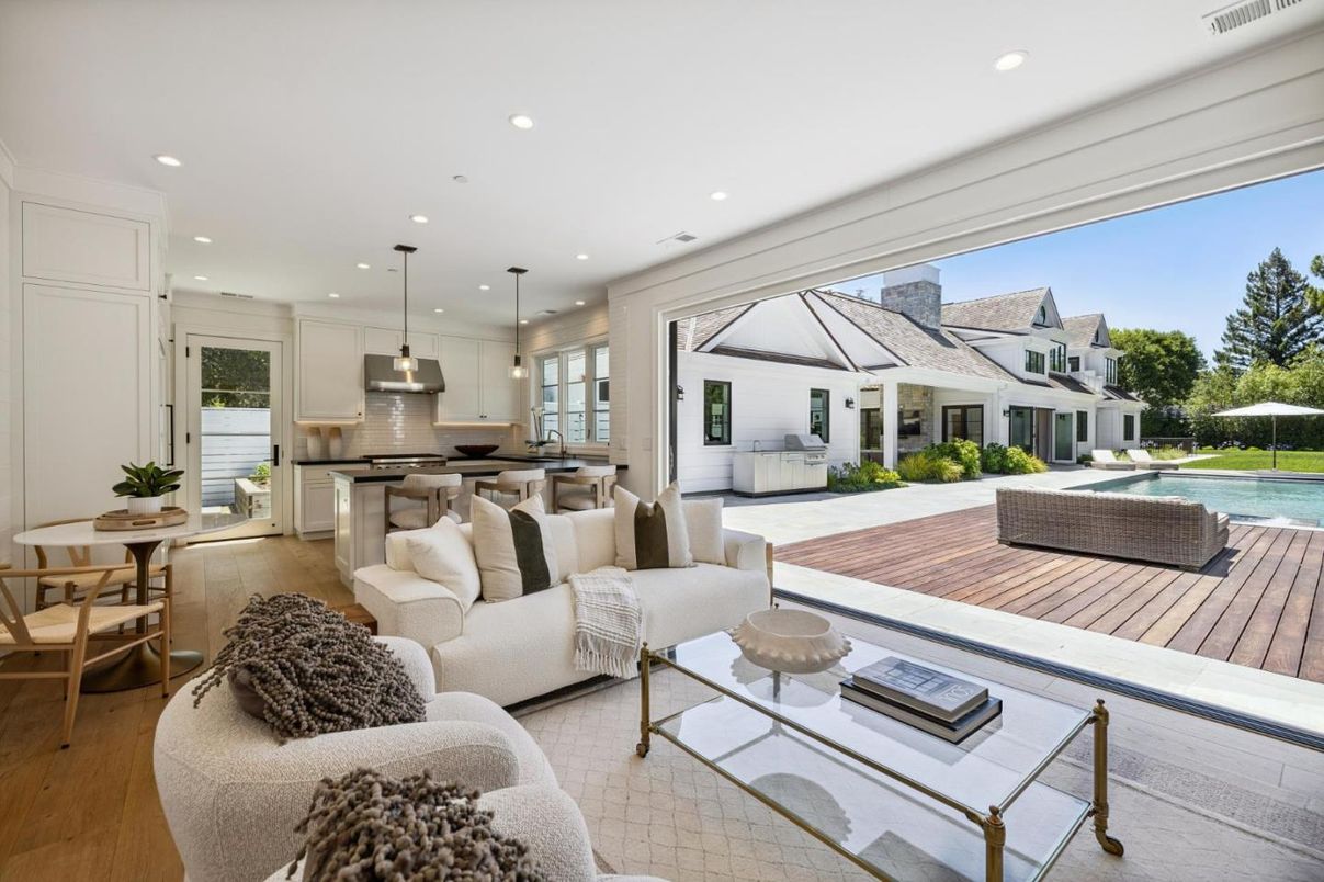 Dining room, Interior, Kitchen, Living room, Pendant Lights, Pool, Recessed Lighting, Wood Texture Flooring