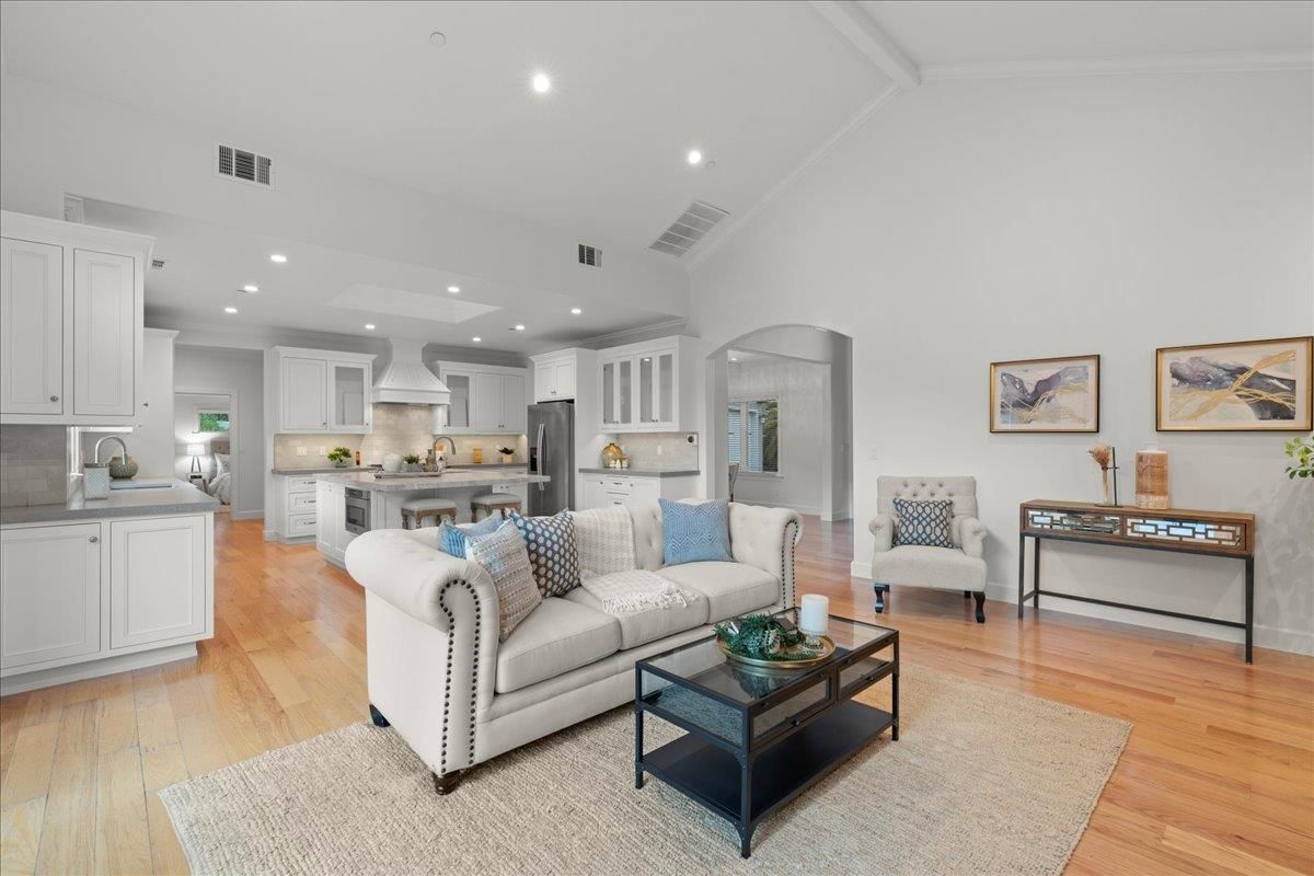 Interior, Kitchen, Living room, Recessed Lighting, Wood Texture Flooring