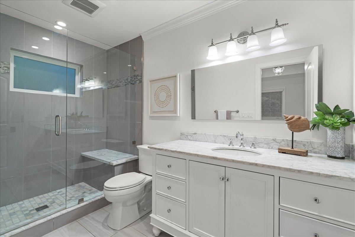 Bathroom, Glass Shower, Interior, Recessed Lighting