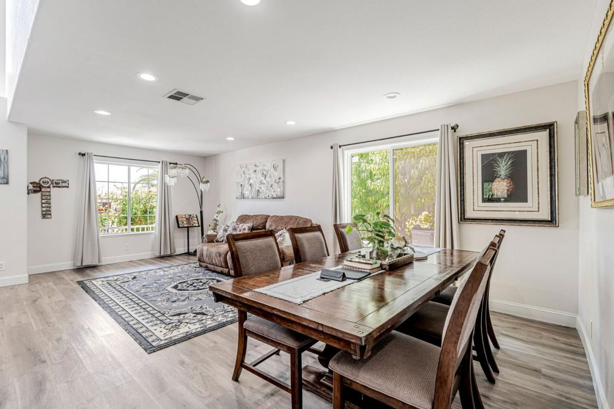 Dining room, Interior, Recessed Lighting, Wood Texture Flooring