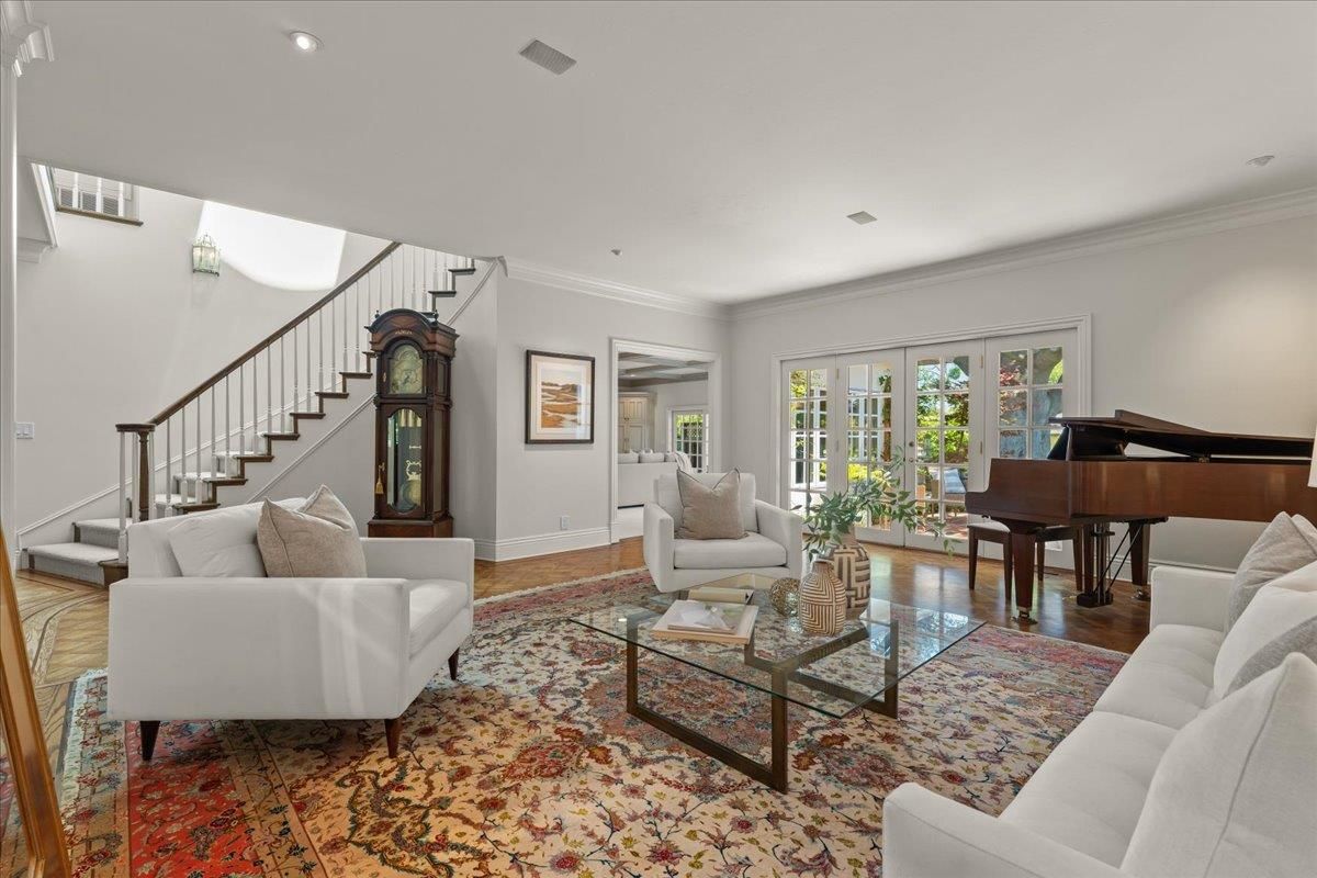 Interior, Living room, Piano, Recessed Lighting, Wood Texture Flooring