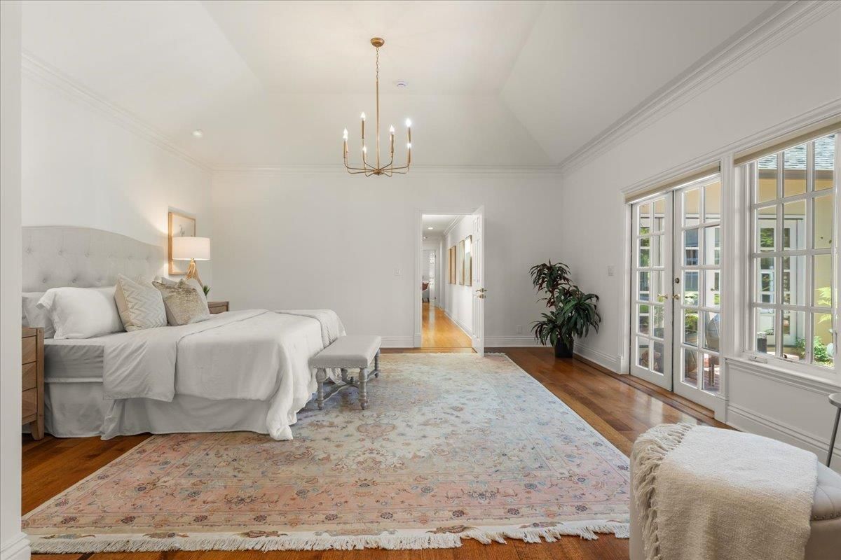 Bedroom, Chandelier, Interior, Pendant Lights, Wood Texture Flooring