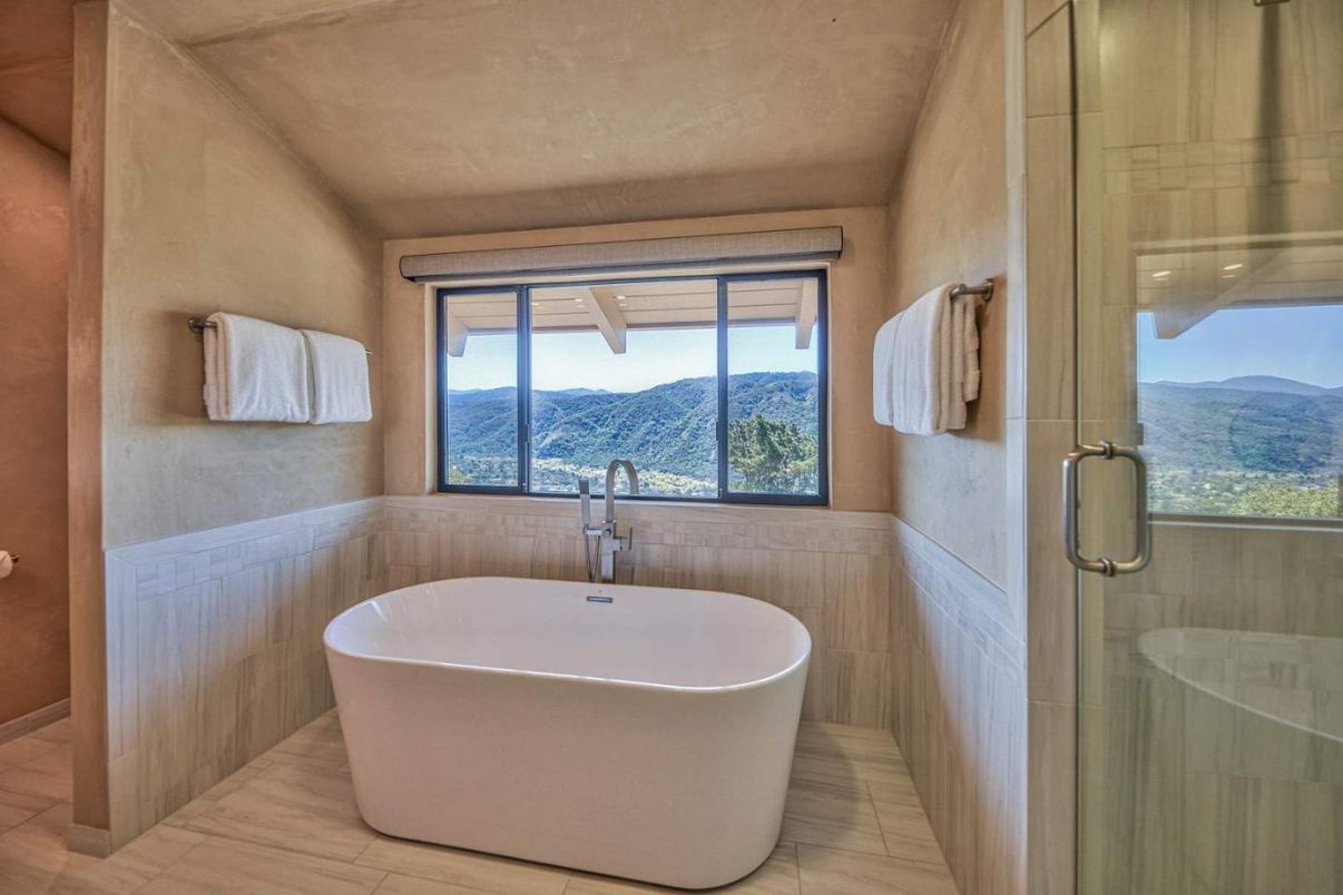 Bathroom, Free Standing Baths, Glass Shower, Interior, Marble Walls