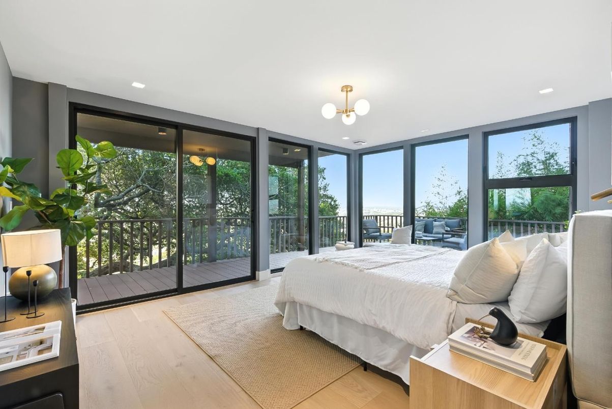 Bedroom, Interior, Pendant Lights, Recessed Lighting, Wood Texture Flooring