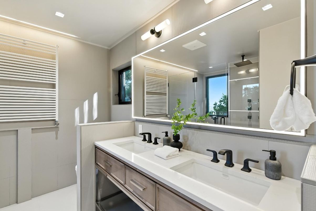 Bathroom, Glass Shower, Interior, Recessed Lighting