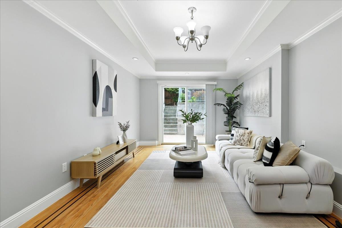 Chandelier, Interior, Living room, Recessed Lighting, Wood Texture Flooring