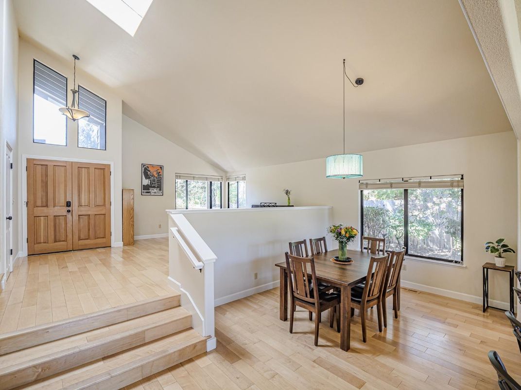 Dining room, Interior, Pendant Lights, Wood Texture Flooring