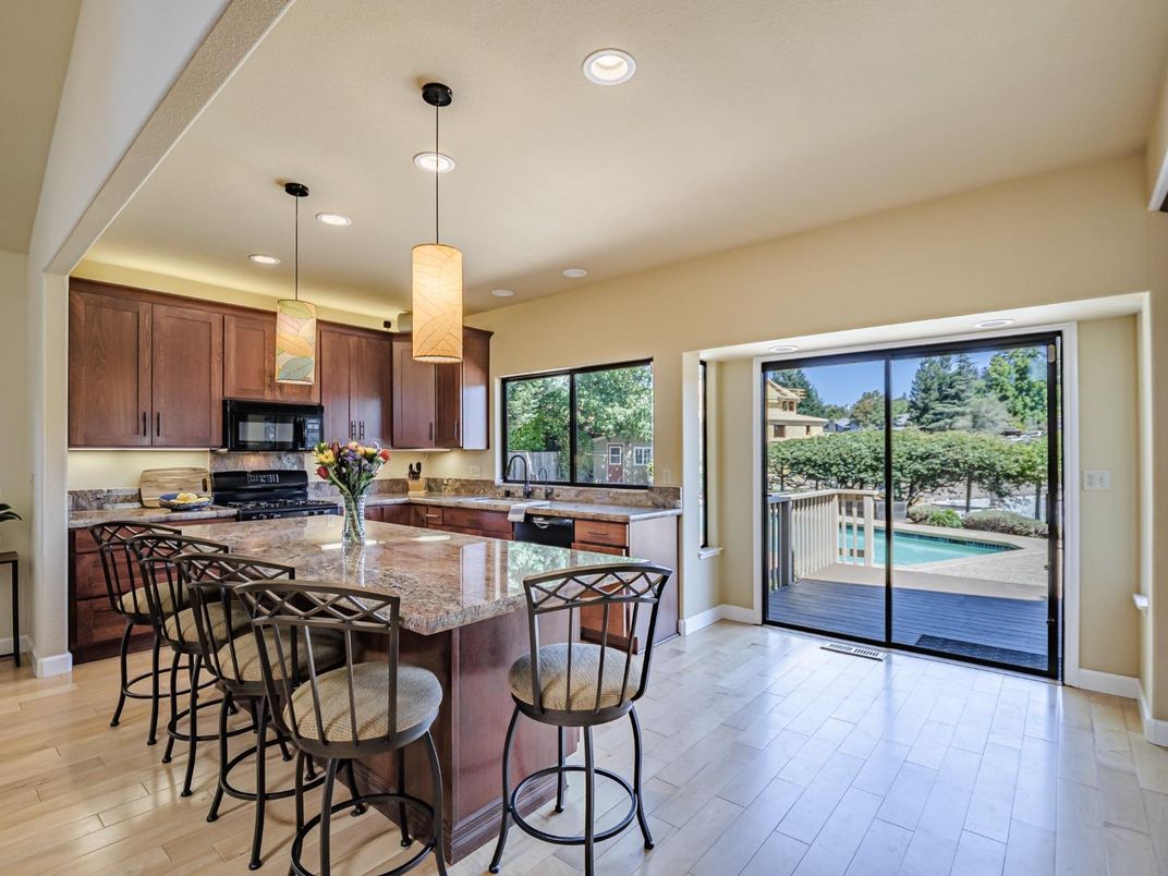 Interior, Kitchen, Pendant Lights, Recessed Lighting, Wood Texture Flooring