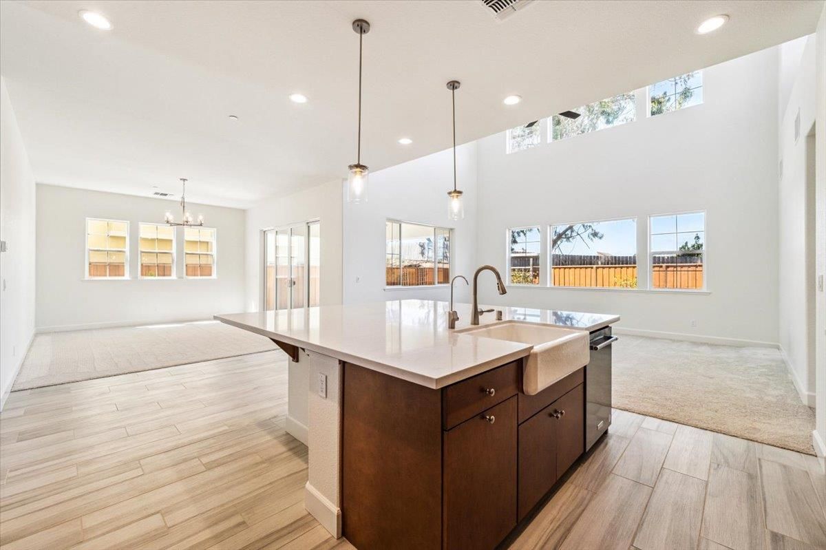 Interior, Kitchen, Pendant Lights, Recessed Lighting, Wood Texture Flooring