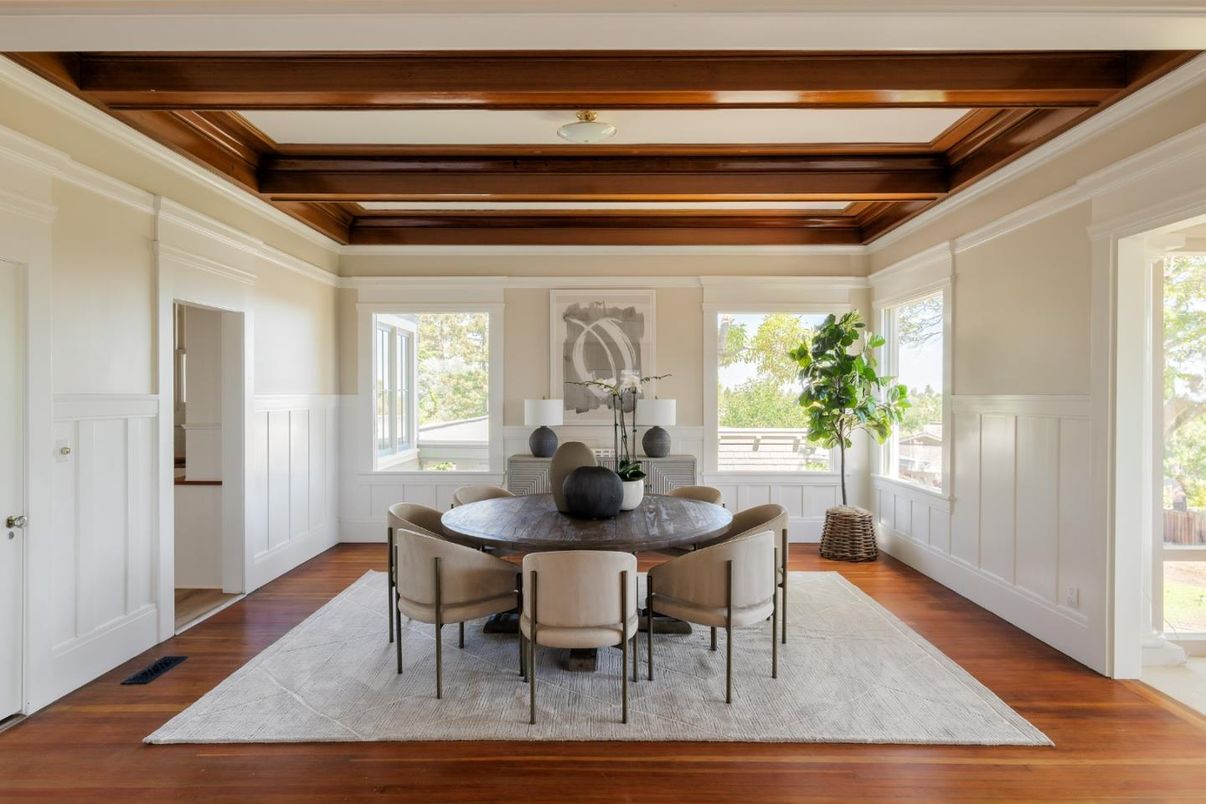Dining room, Interior, Wooden Beams, Wood Texture Flooring