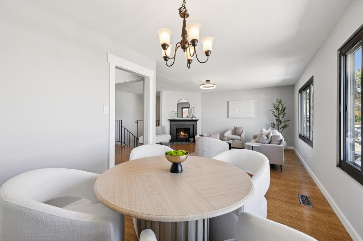 Chandelier, Dining room, Fireplace, Interior, Living room, Wood Texture Flooring