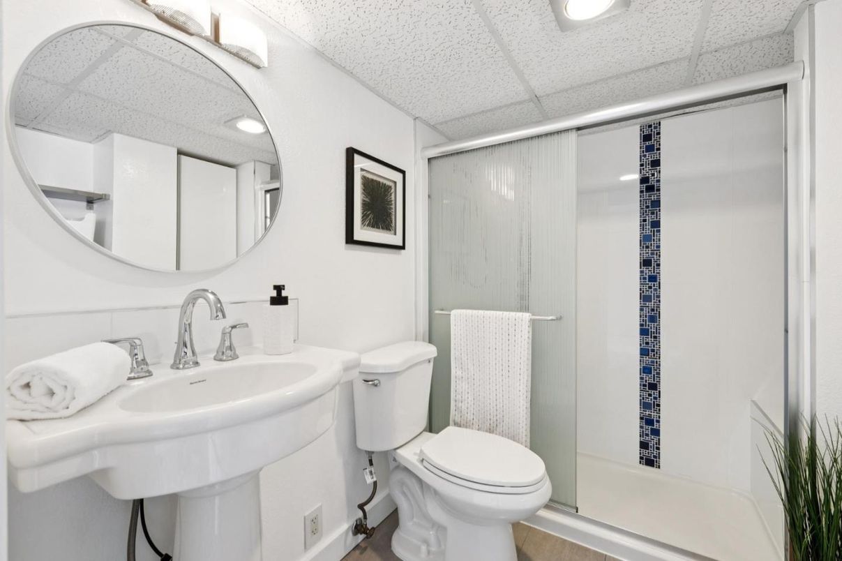 Bathroom, Glass Shower, Interior, Recessed Lighting
