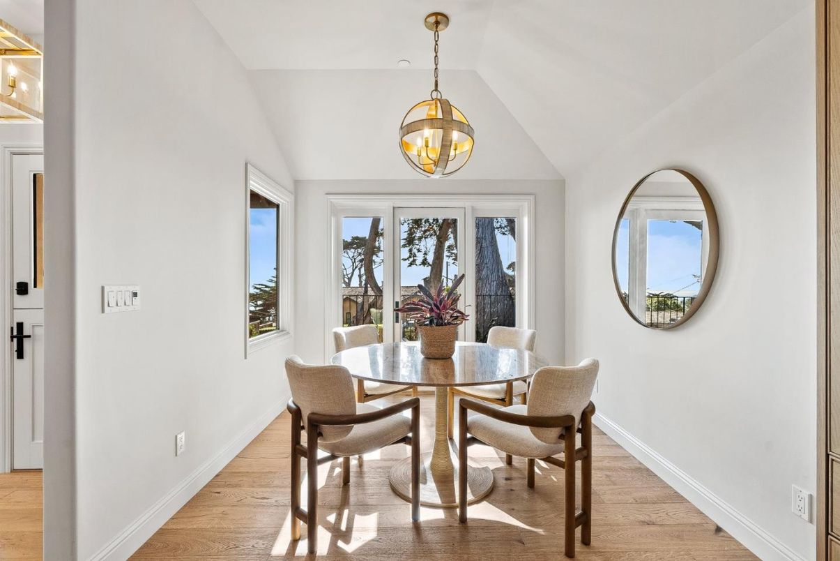 Dining room, Interior, Pendant Lights, Wood Texture Flooring