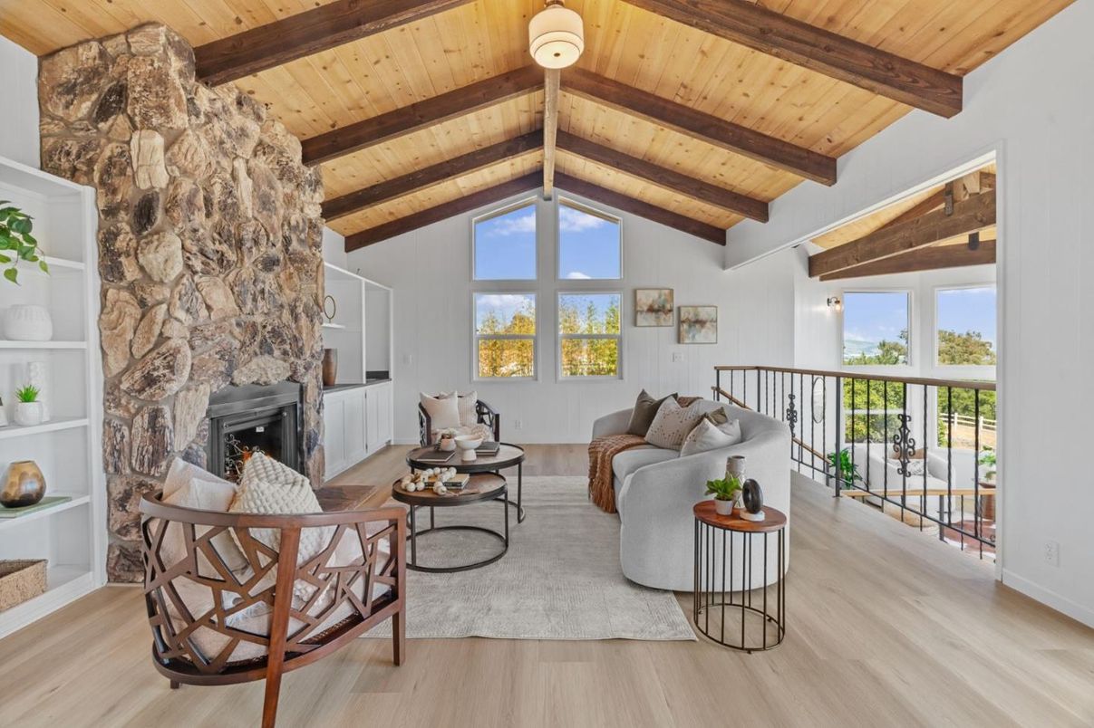 Fireplace, Interior, Living room, Stone Walls, Wooden Beams, Wooden Ceilings, Wood Texture Flooring