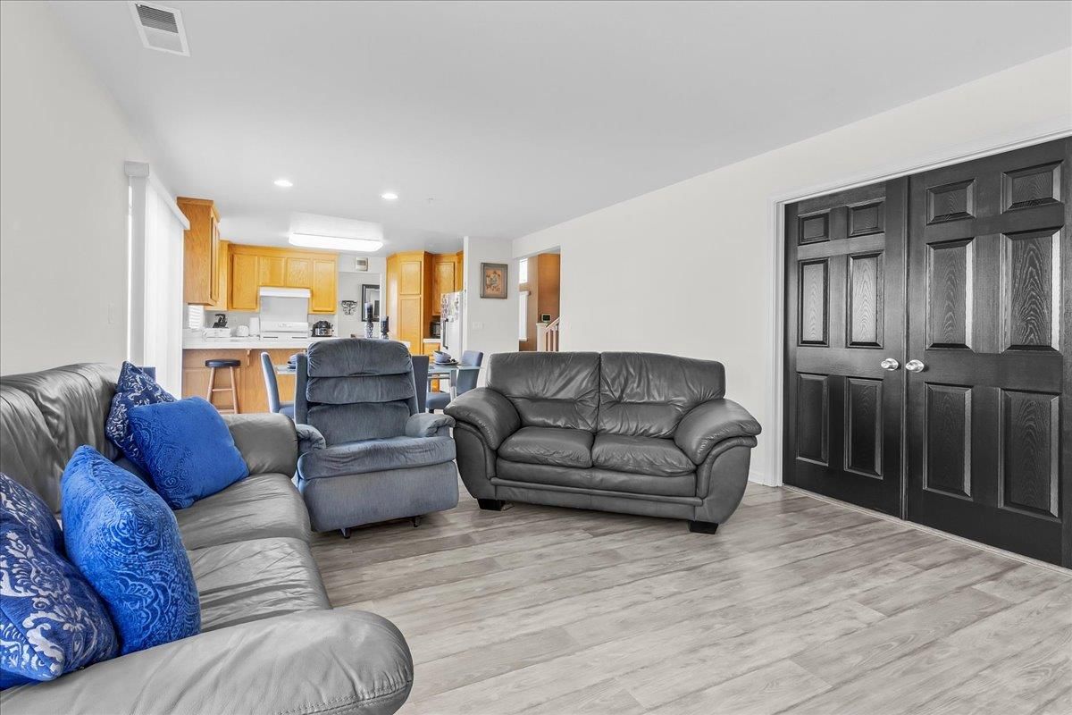 Interior, Kitchen, Living room, Recessed Lighting, Wood Texture Flooring