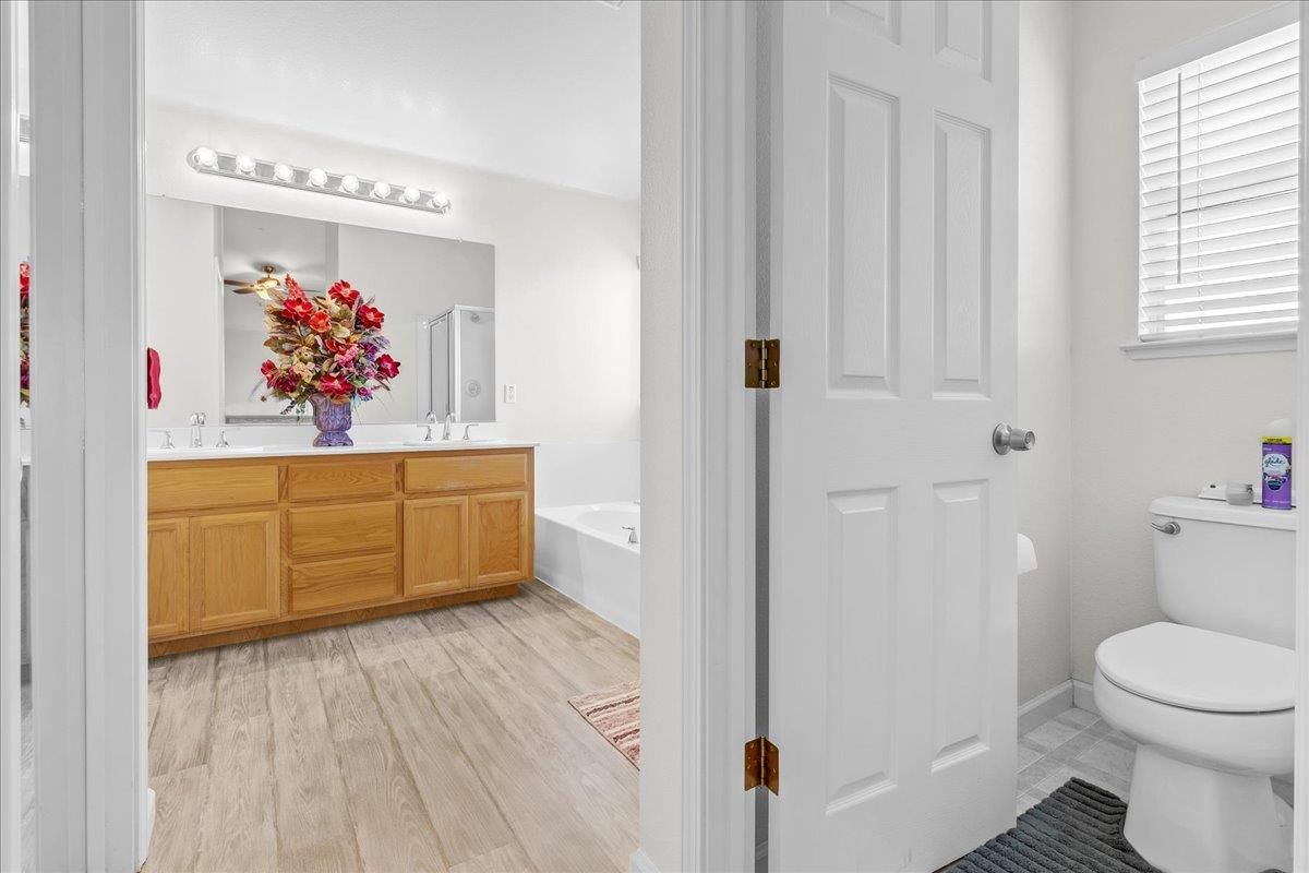 Bathroom, Dual Sink Vanities, Interior, Wood Texture Flooring