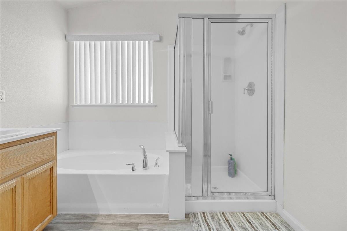 Bathroom, Glass Shower, Interior, Wood Texture Flooring