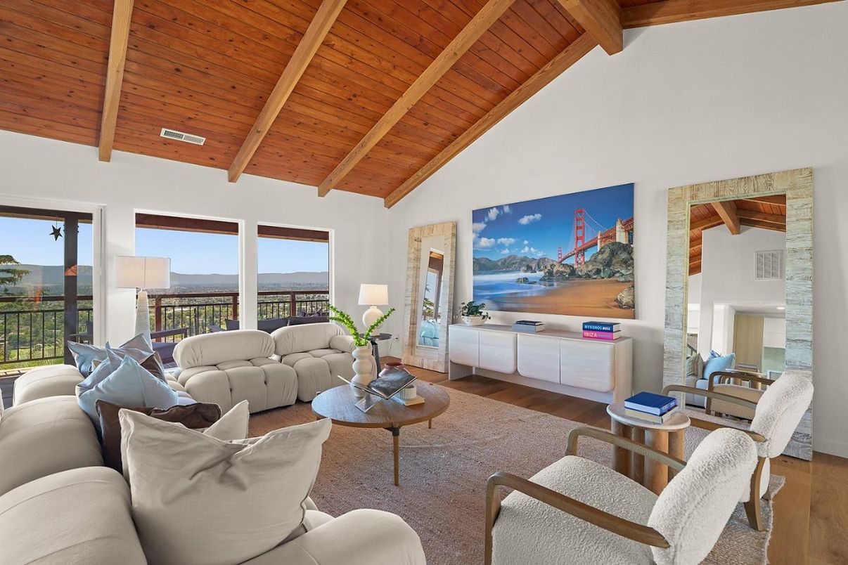 Interior, Living room, Water, Wooden Beams, Wooden Ceilings, Wood Texture Flooring