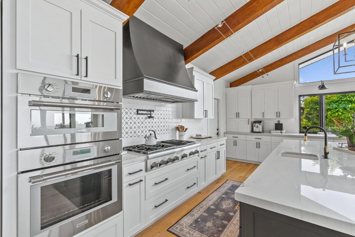 Interior, Kitchen, Stainless Steel Appliances, Wooden Beams, Wood Texture Flooring