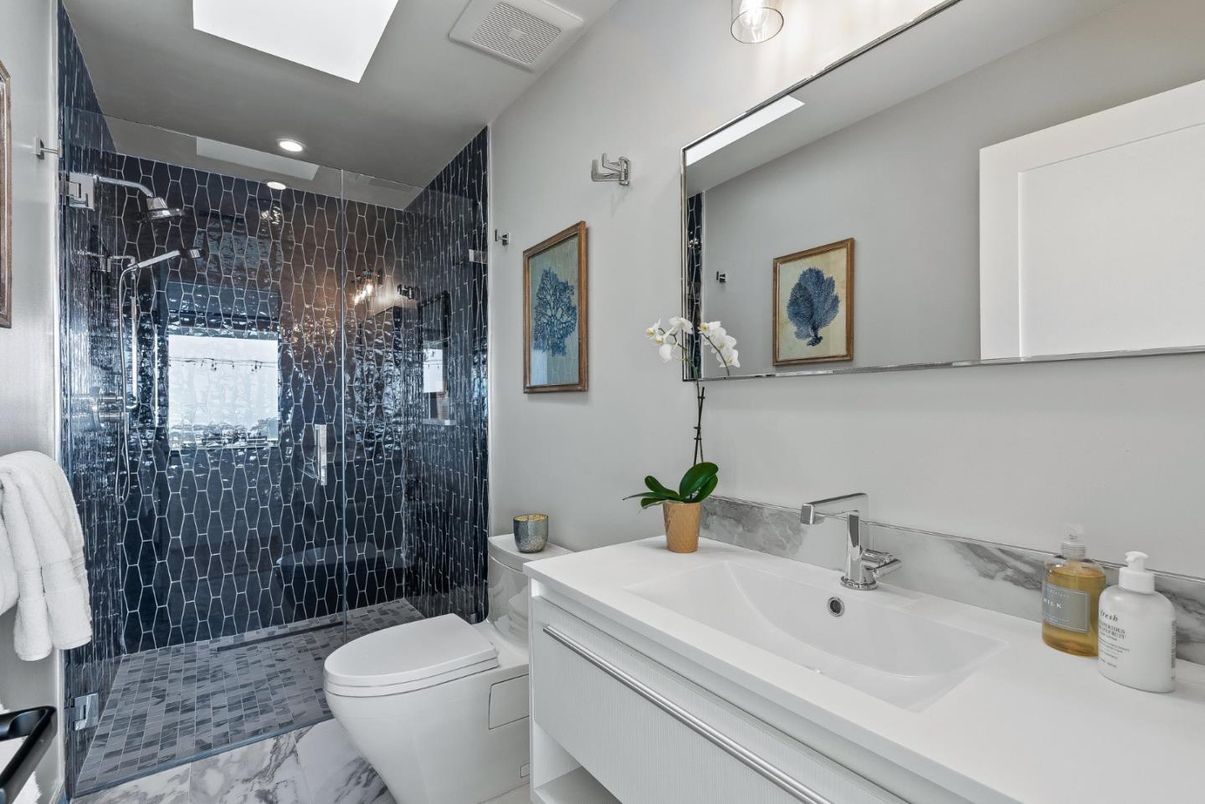 Bathroom, Glass Shower, Interior, Marble, Recessed Lighting