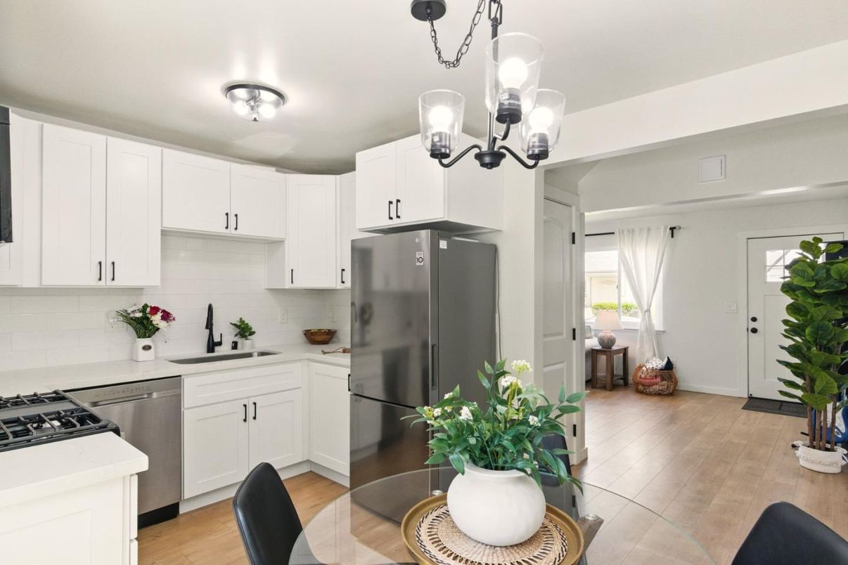 Interior, Kitchen, Pendant Lights, Stainless Steel Appliances, Wood Texture Flooring