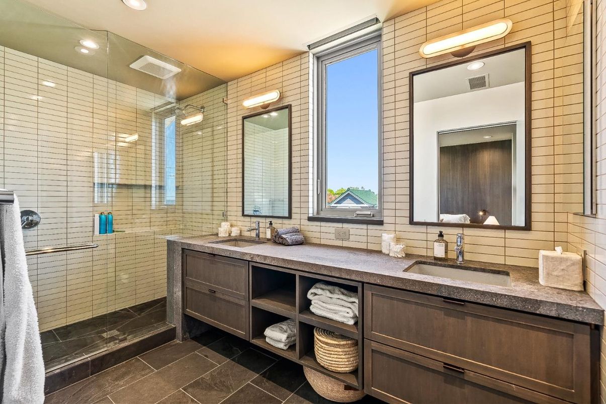 Bathroom, Dual Sink Vanities, Glass Shower, Interior, Recessed Lighting
