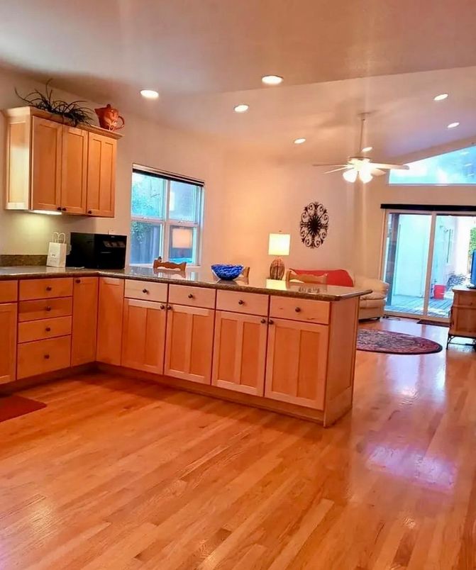 Interior, Kitchen, Recessed Lighting, Wood Texture Flooring