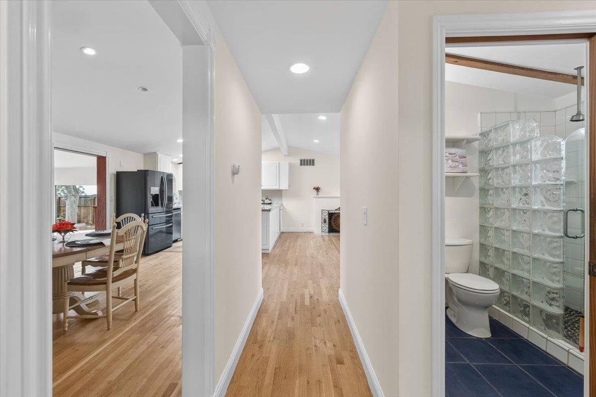 Dining room, Interior, Kitchen, Recessed Lighting, Wood Texture Flooring