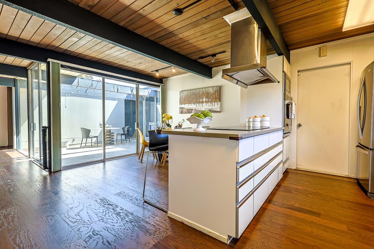 Interior, Kitchen, Recessed Lighting, Stainless Steel Appliances, Wooden Ceilings, Wood Texture Flooring