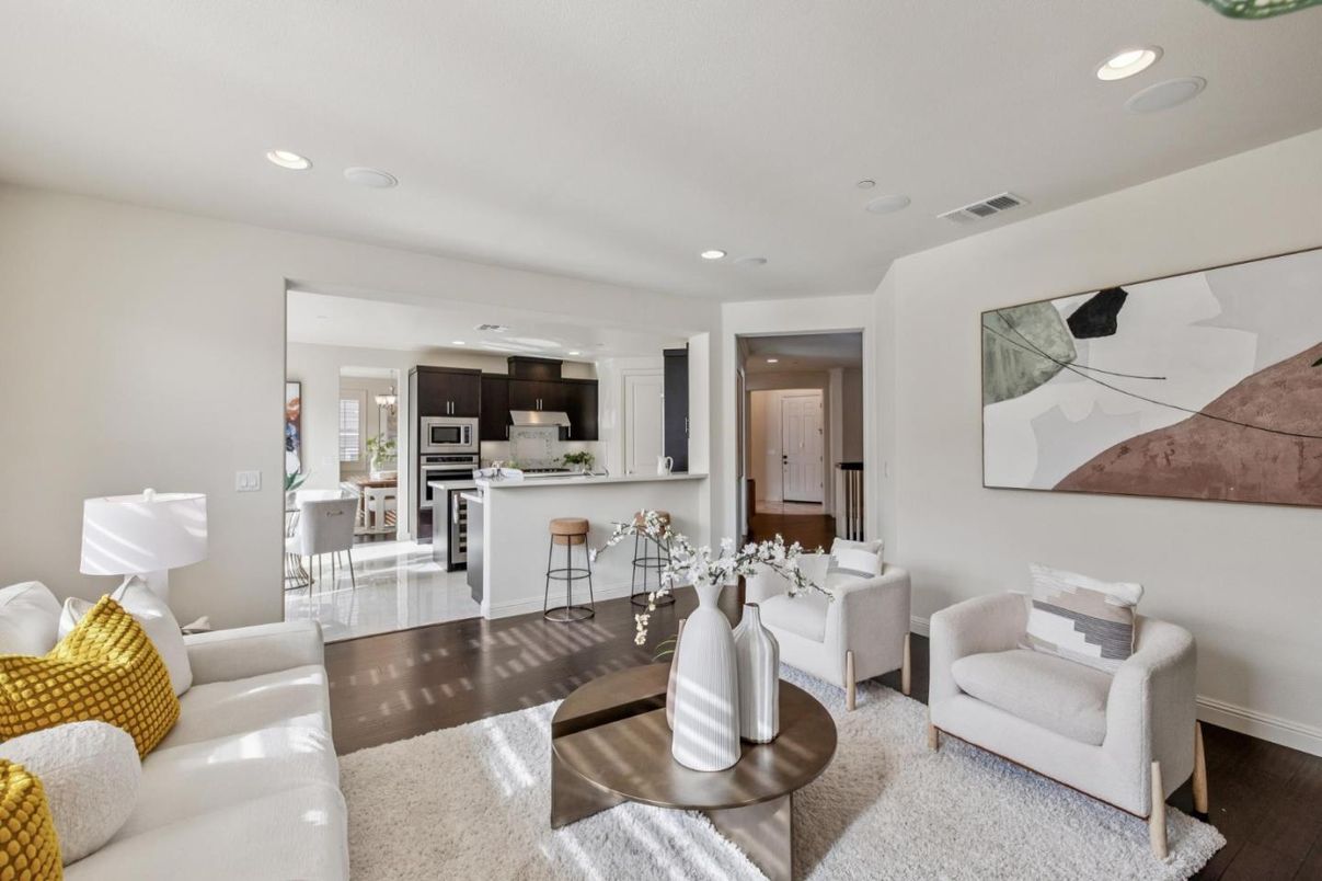 Interior, Kitchen, Living room, Recessed Lighting, Stainless Steel Appliances, Wood Texture Flooring
