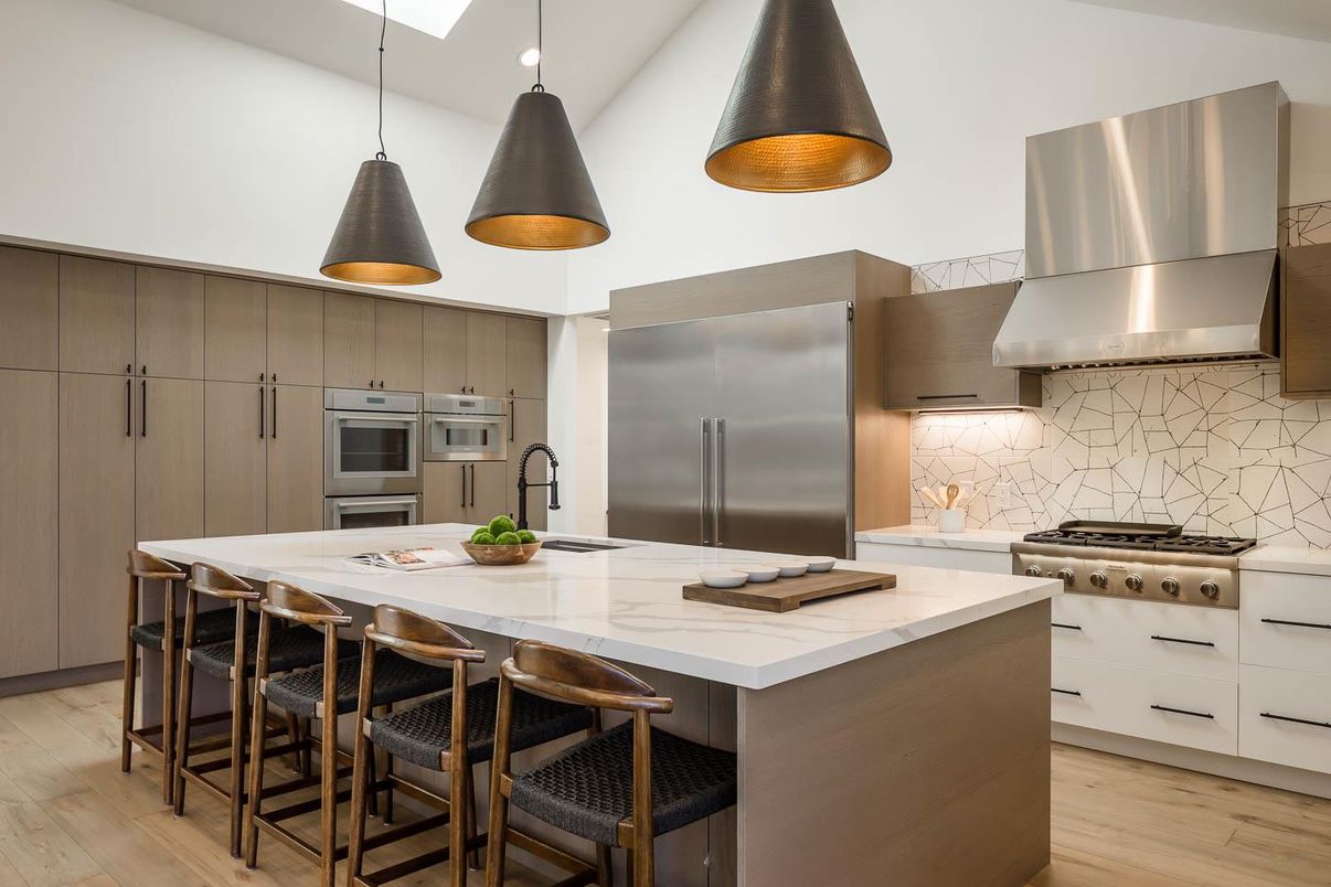 Interior, Kitchen, Pendant Lights, Stainless Steel Appliances, Wood Texture Flooring