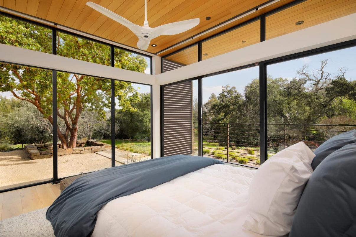 Bedroom, Interior, Sun Room, Wooden Ceilings, Wood Texture Flooring