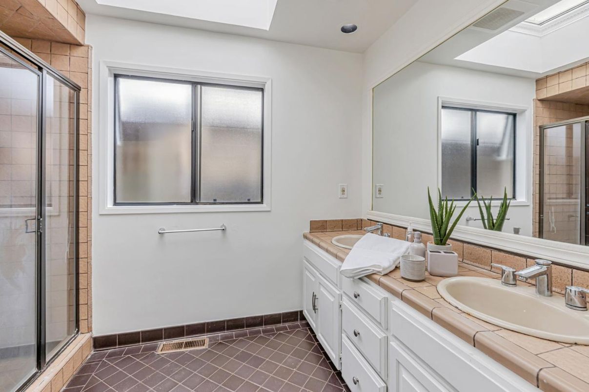 Bathroom, Dual Sink Vanities, Glass Shower, Interior, Tile Countertops