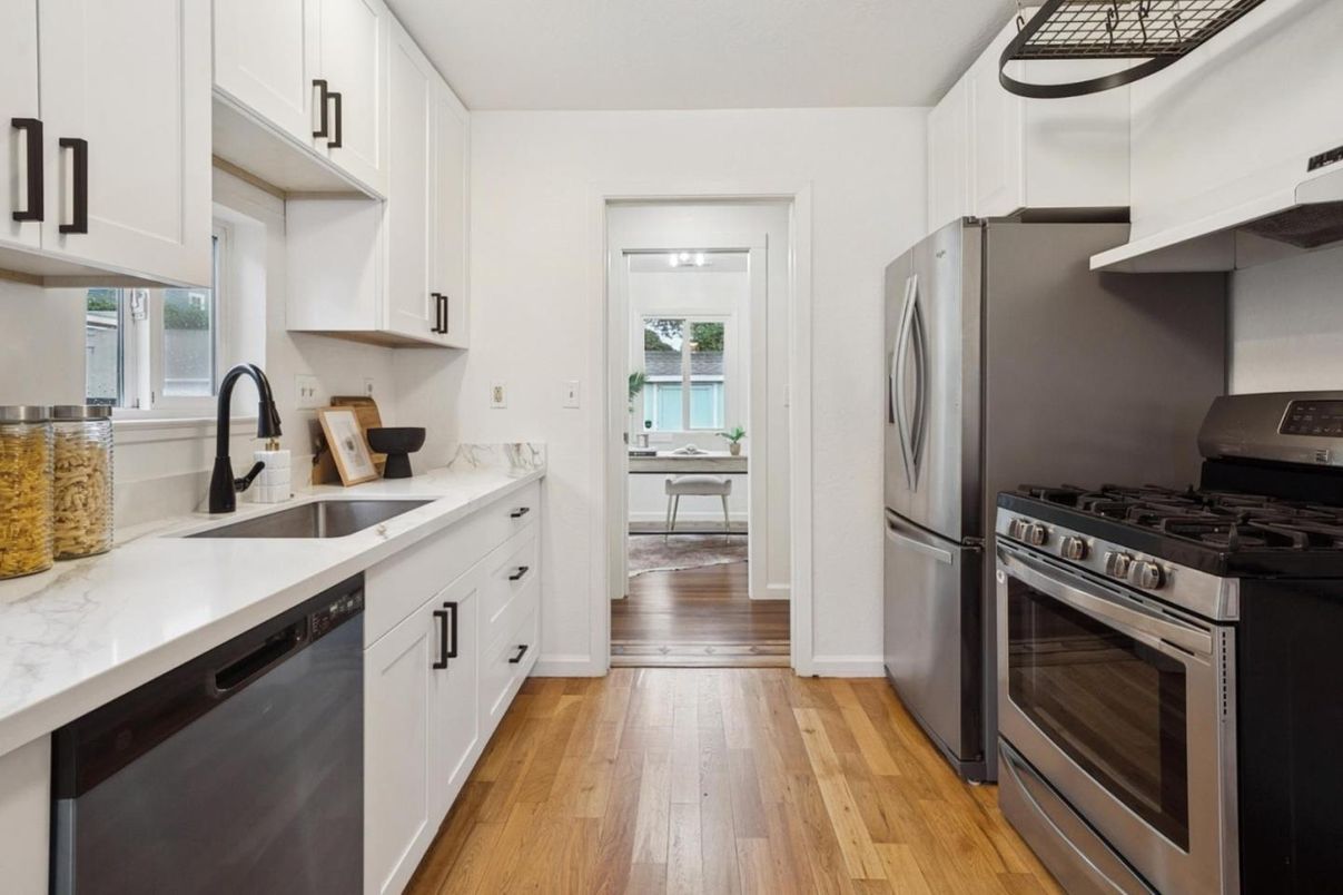 Interior, Kitchen, Stainless Steel Appliances, Wood Texture Flooring