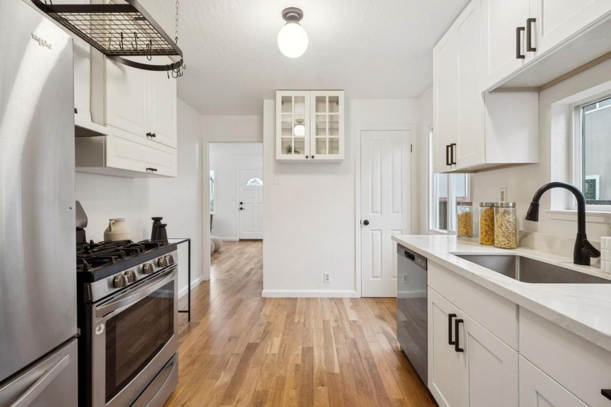 Interior, Kitchen, Stainless Steel Appliances, Wood Texture Flooring