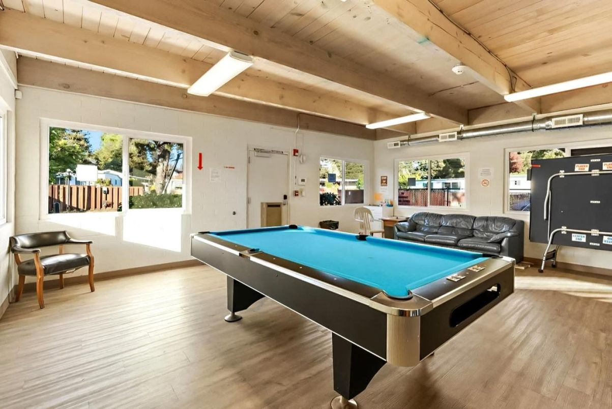 Billiard Table, Game Room, Interior, Wooden Beams, Wooden Ceilings, Wood Texture Flooring