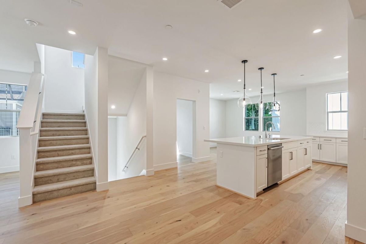 Interior, Kitchen, Pendant Lights, Recessed Lighting, Wood Texture Flooring