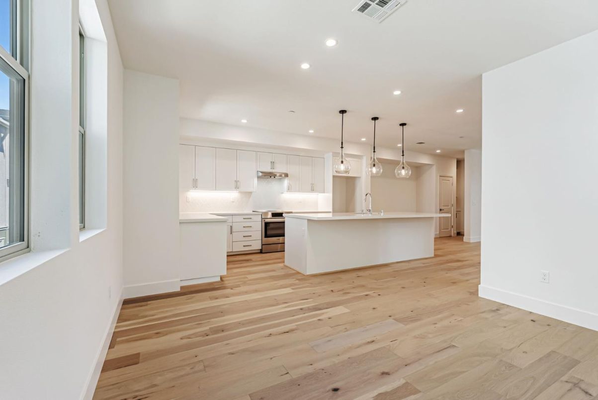 Interior, Kitchen, Pendant Lights, Recessed Lighting, Wood Texture Flooring
