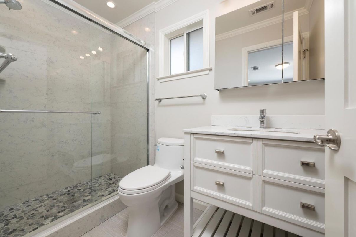 Bathroom, Glass Shower, Interior, Recessed Lighting
