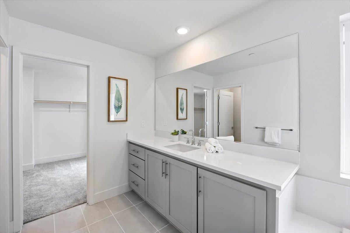 Bathroom, Dual Sink Vanities, Interior, Recessed Lighting, Walk-in Closets